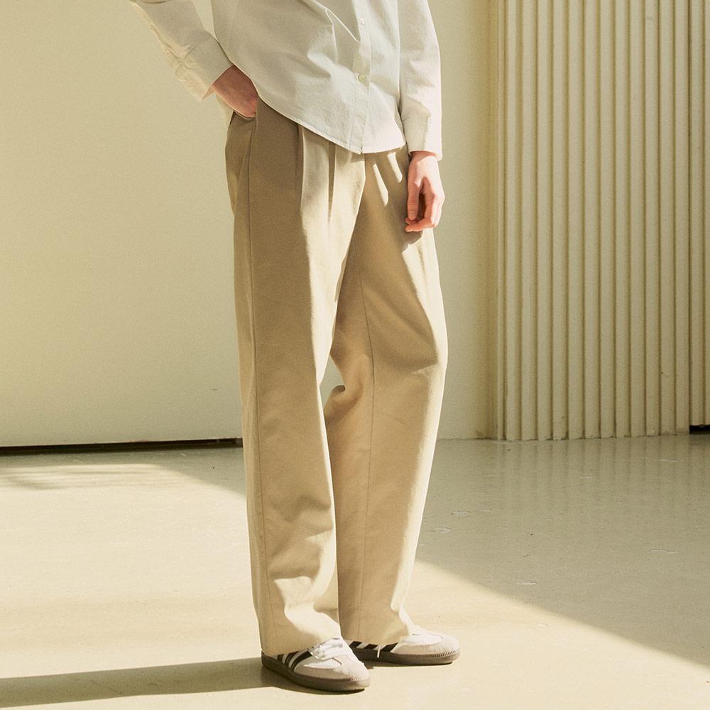 SIPT7068 Two tuck wide chino pants_Beige