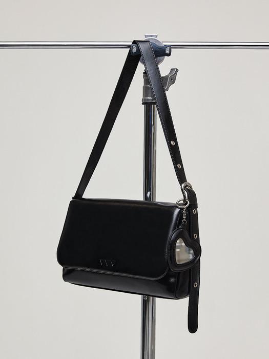 하트 미러 패딩 숄더 크로스 백 _ 블랙