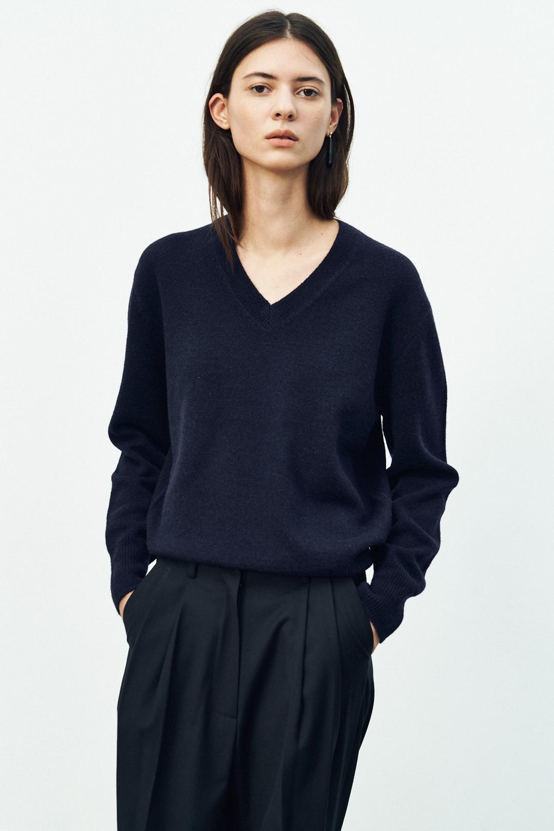 VIA ALPACA V NECK KNIT / NAVY
