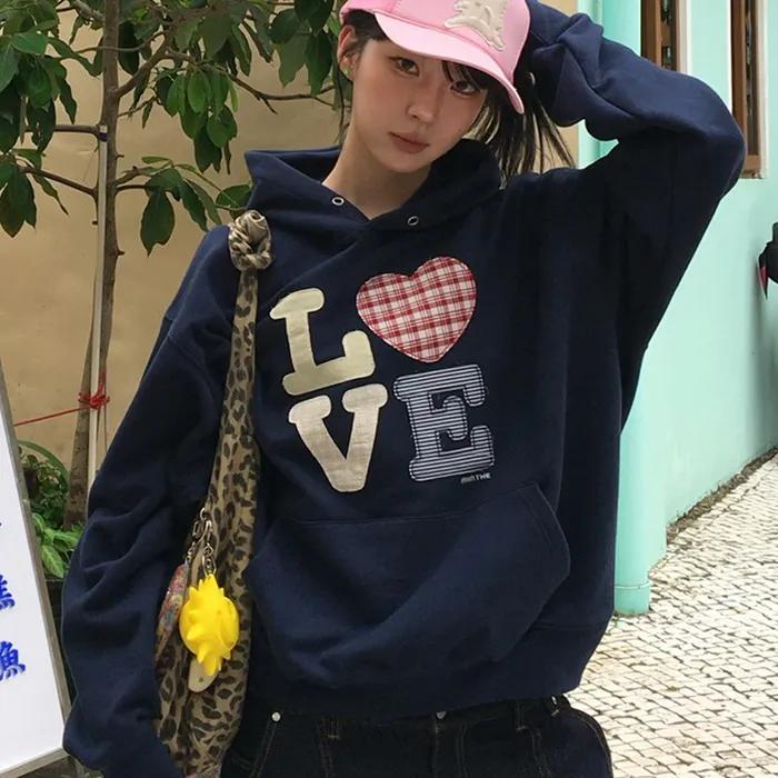 헬로 월드 패치워크 LOVE 후드티_네이비