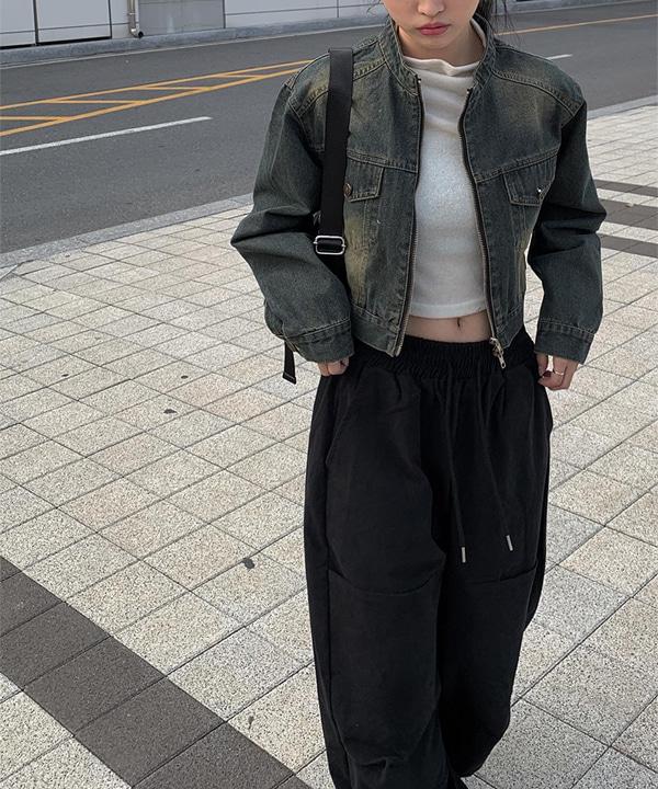 토리 크롭 워싱 데님 자켓