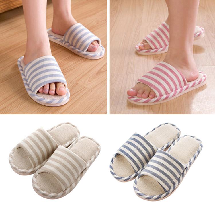 스트라이프 린넨 실내 슬리퍼 거실화 실내화