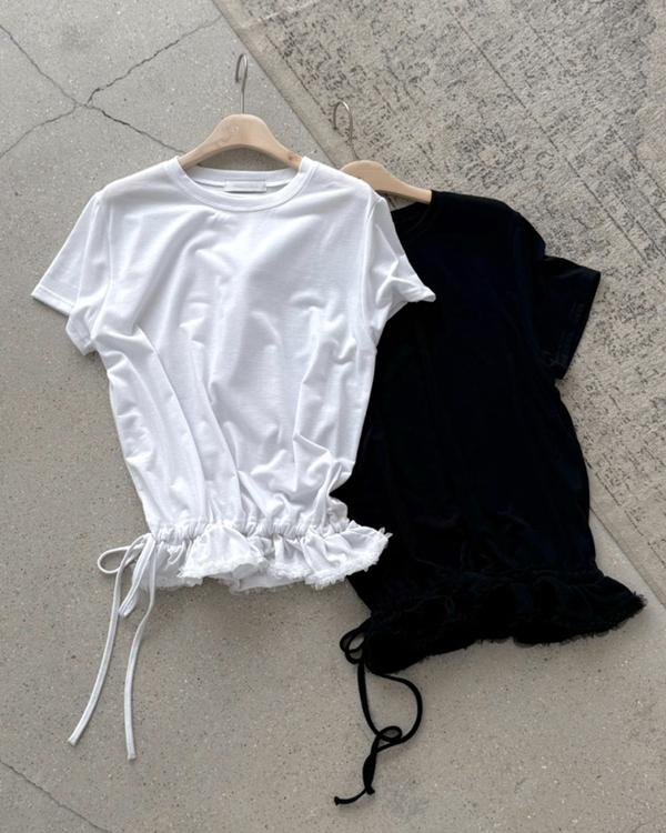 메쉬 프릴 레이어드 티셔츠