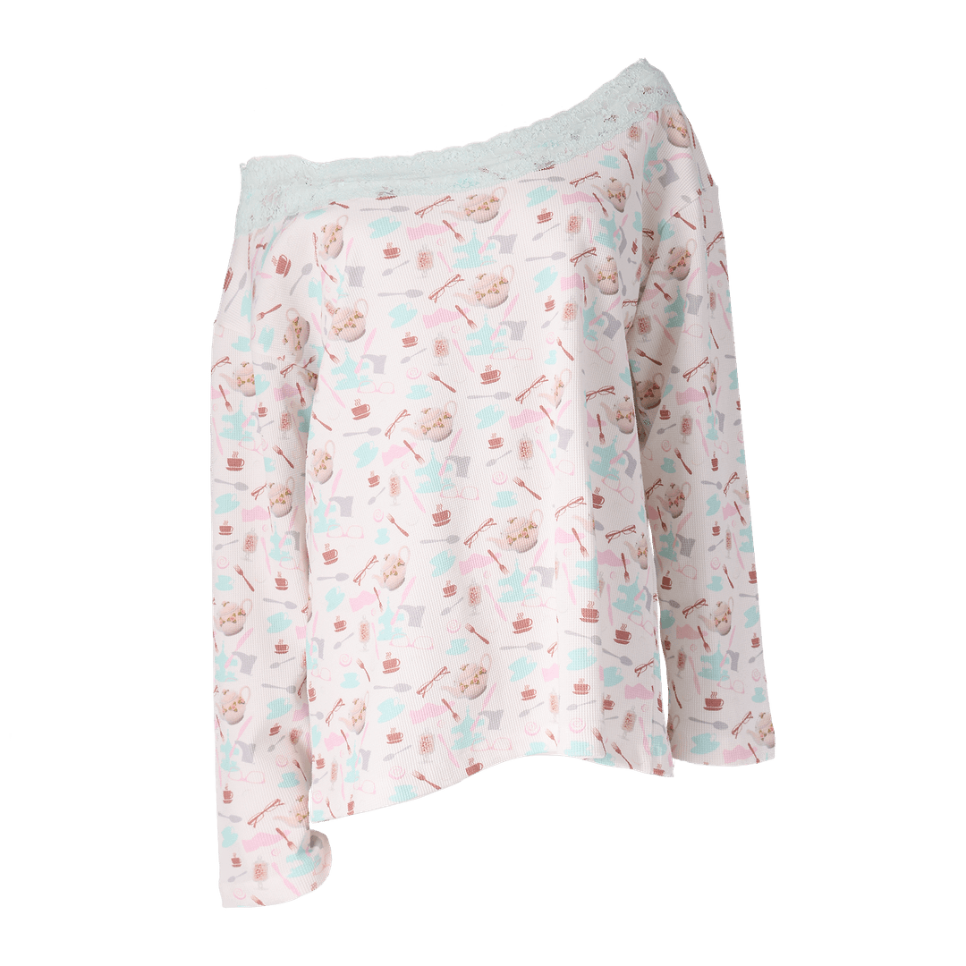 Off - Shoulder Loose Top- Tea Party