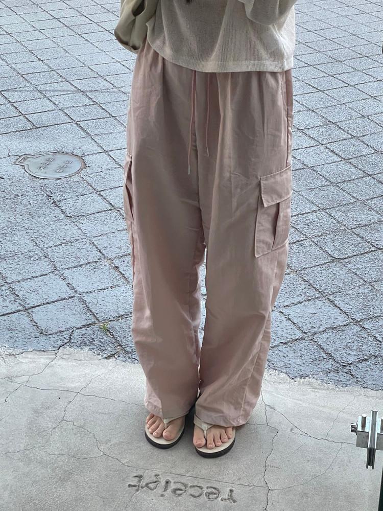 밴딩 와이드 나일론 카고 팬츠 (7color)