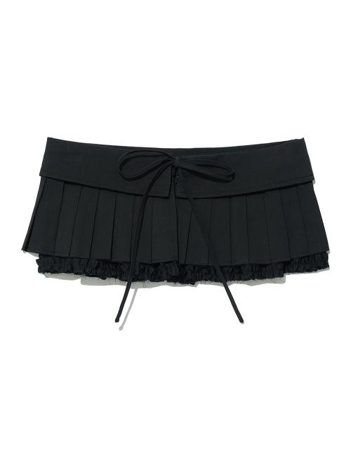 턴오버 플리티드 랩 스커트_블랙