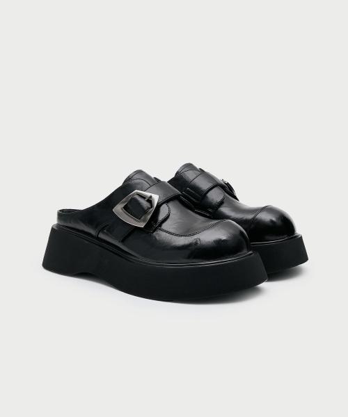 마이크로파이버 레더 버클 뮬 [블랙]