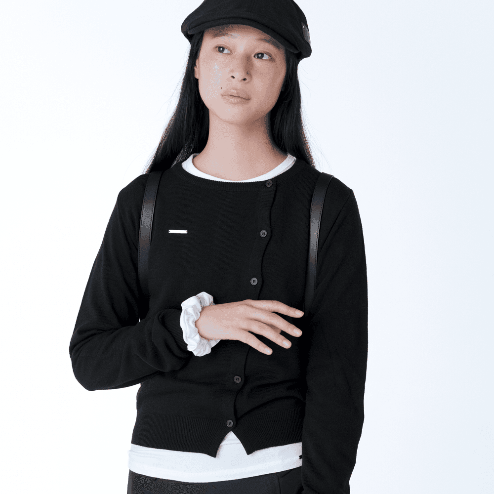 Unbalanced knit cardigan BLACK