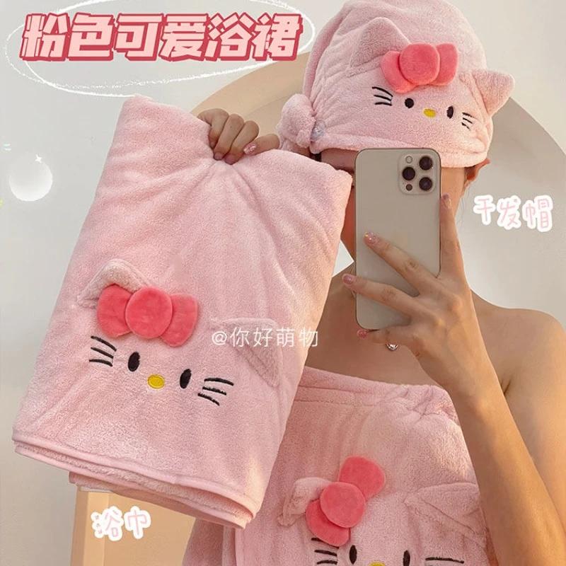 헬로 키티 귀여운 목욕 수건, 물 흡수, 빨리 마르고, 머리카락 흘리지 않음, 기숙사 목욕, 가정용 벨크로 목욕 스커트 터번