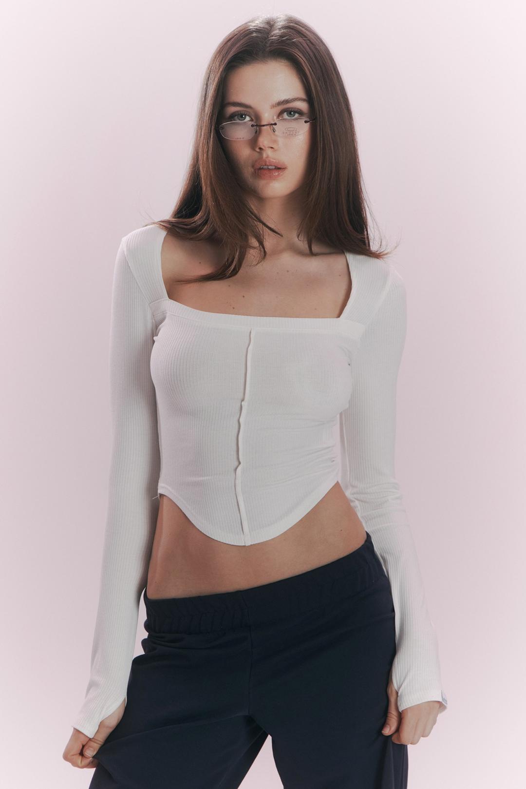26SS Barbie Squareneck Long Sleeve Top (White)
