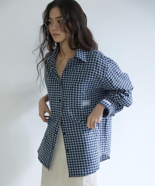 라이트 오버사이즈 체크 셔츠 블루/블랙