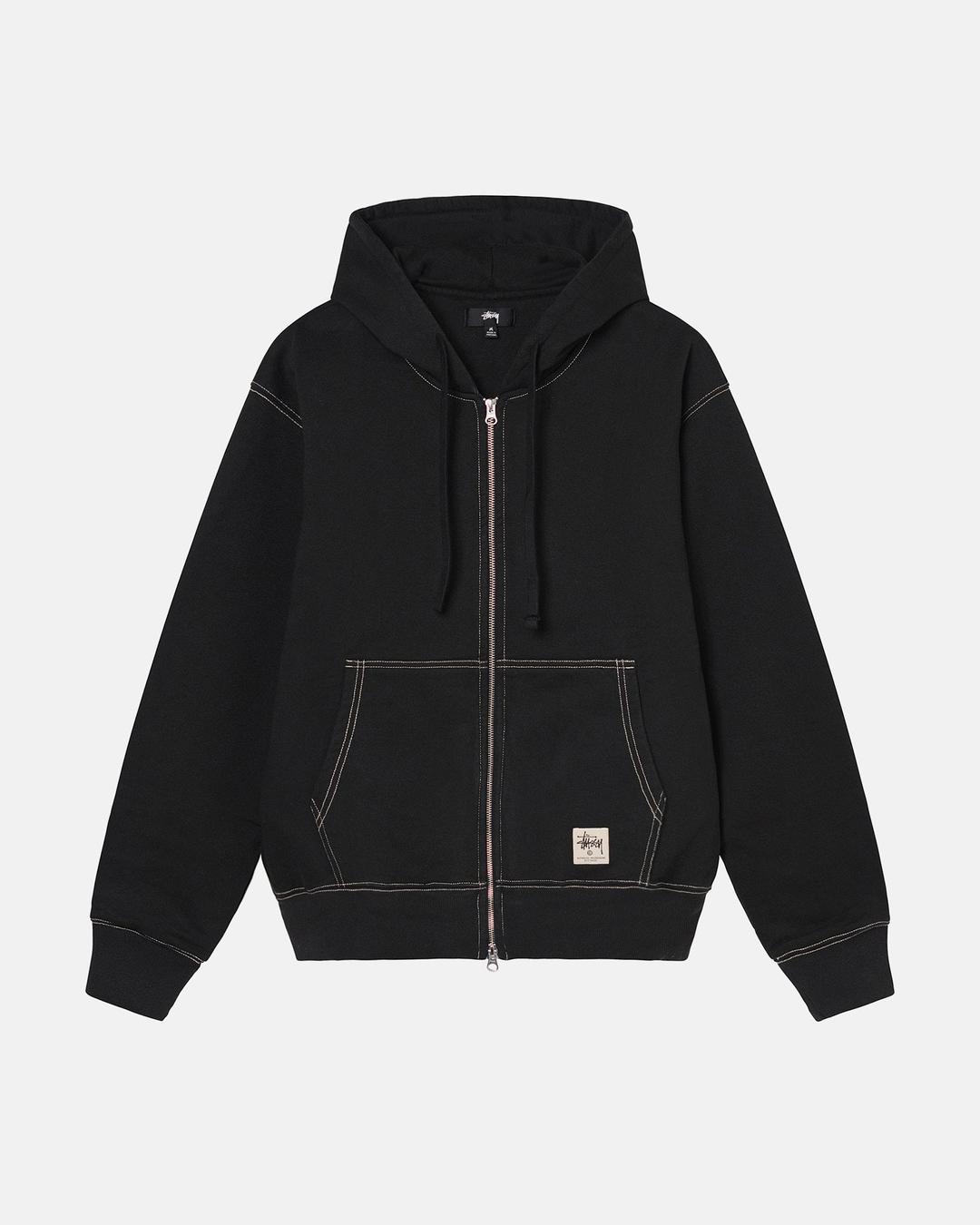 DOUBLE FACE LABEL ZIP HOODIE - Black / M