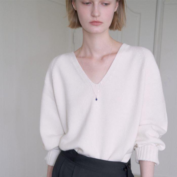 CASH MERINO WOOL V-NECK KNIT_IVORY