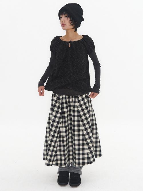 Patchy Gingham Skirt Black