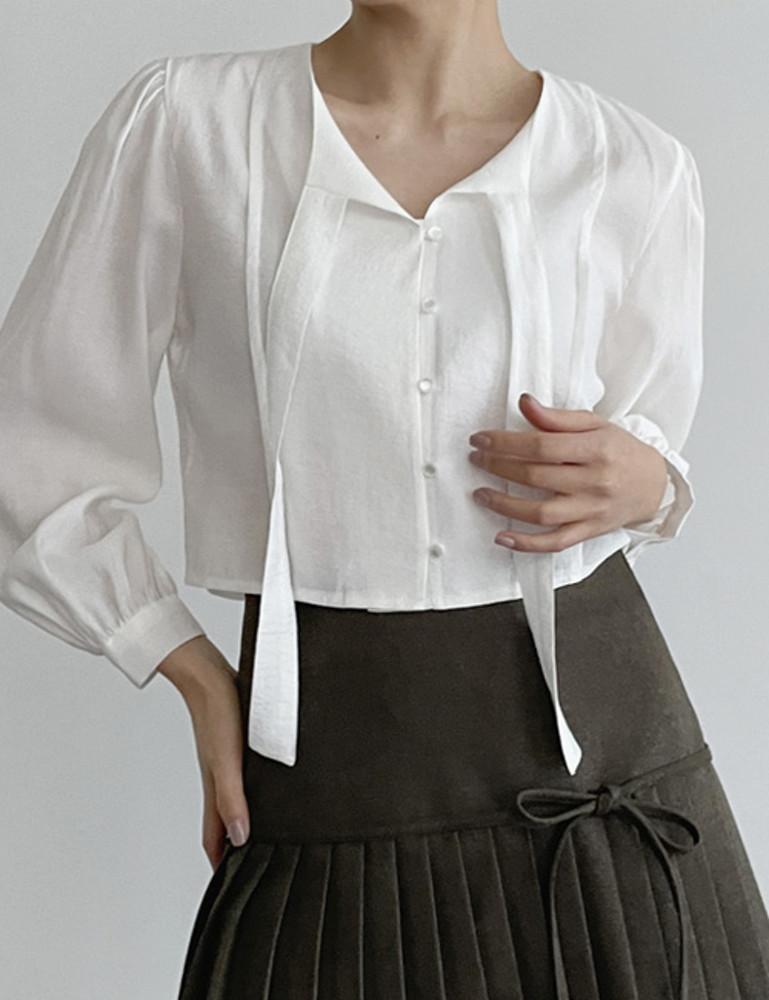 러브 타이 크롭 블라우스 [3color]