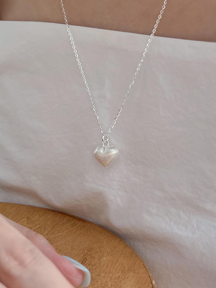 실버925 코튼 무광 하트 펜던트 목걸이