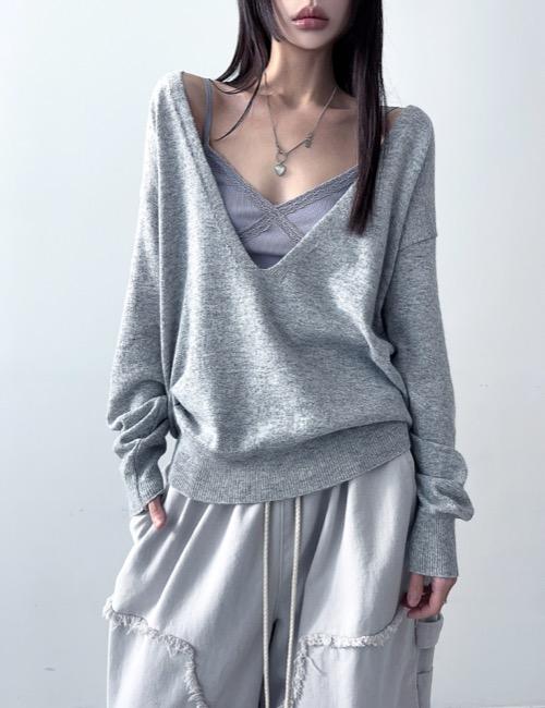wool deep v neck knit