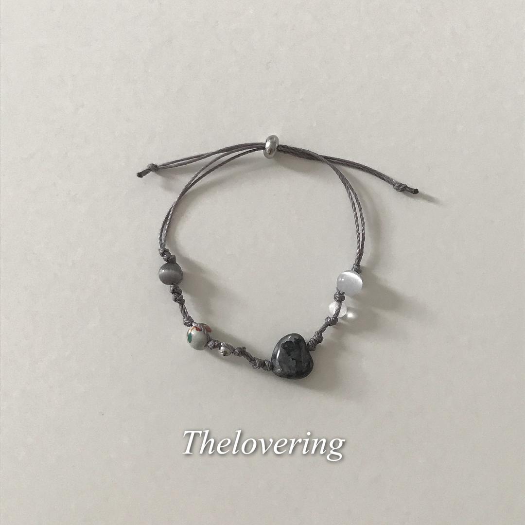 더럽링 [Handmade] 동양풍 하트원석 써지컬 블랙 매듭 끈 팔찌