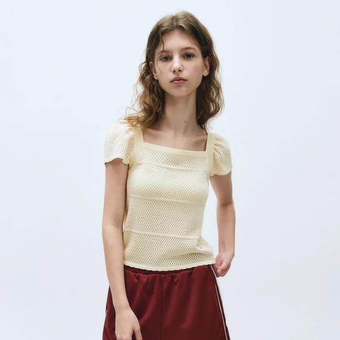 W RUFFLE STRAP KNIT TOP ivory