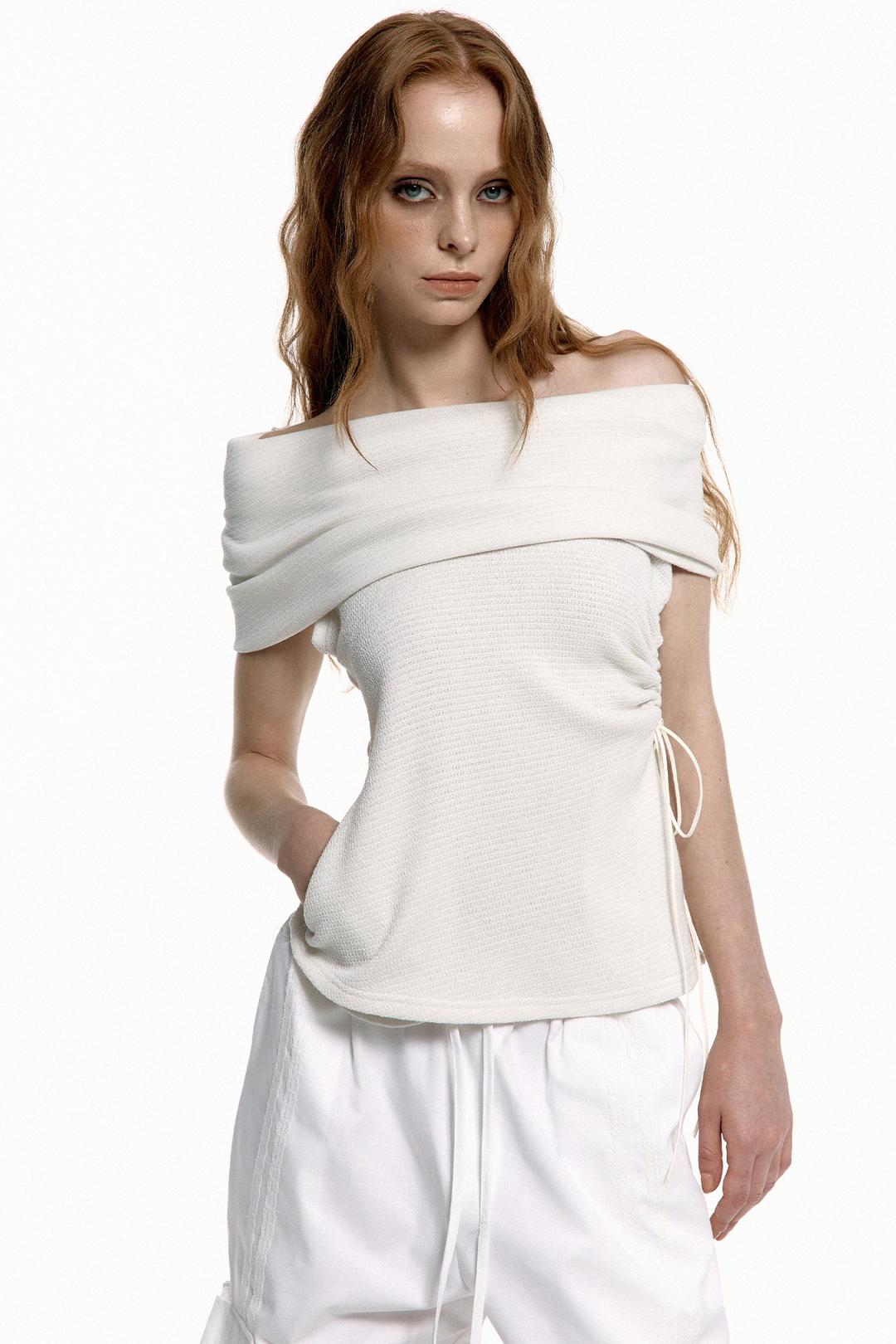 KNIT HOODIE OFF SHOULDER IVORY