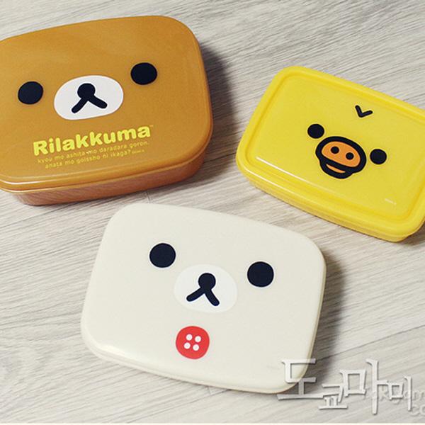 (일본)리락쿠마 3단 도시락통 세트 (심플얼굴)  초등학생 소풍 도시락 싸기