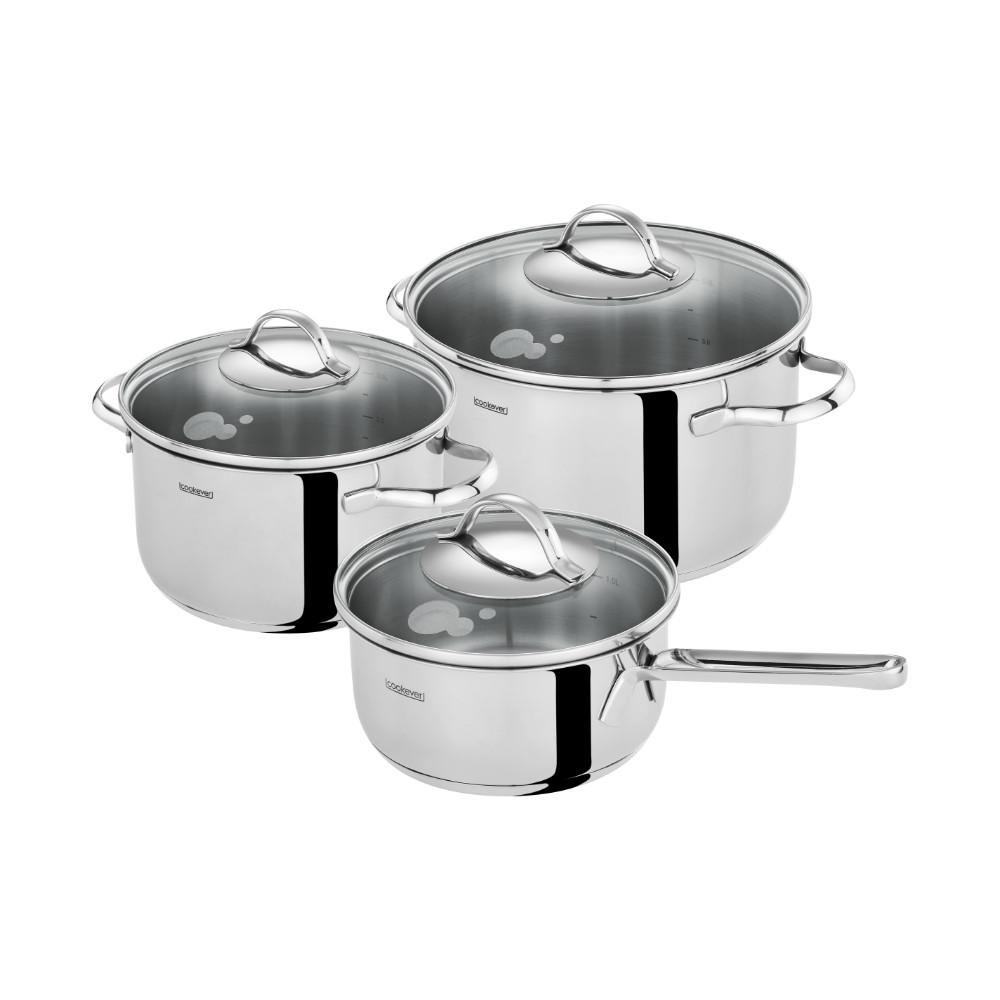 쿡에버 인덕션 스텐 냄비 3종세트 W미러(편수16+양수20+양수24)