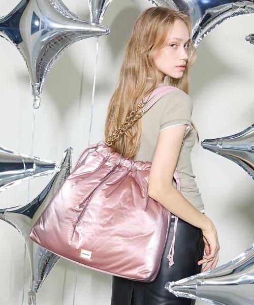 체인 트로우스트링 패딩백_핑크