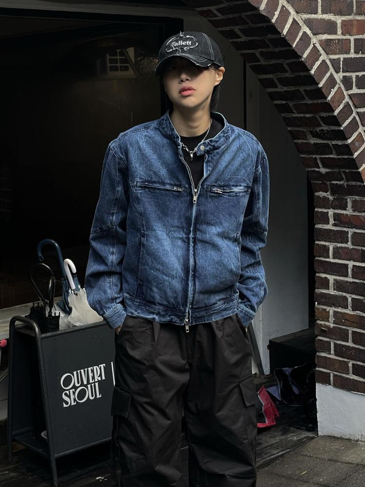 [단독10%][흑청 당일발송]유니섹스 크랙 워싱 바이커 데님자켓(2color)