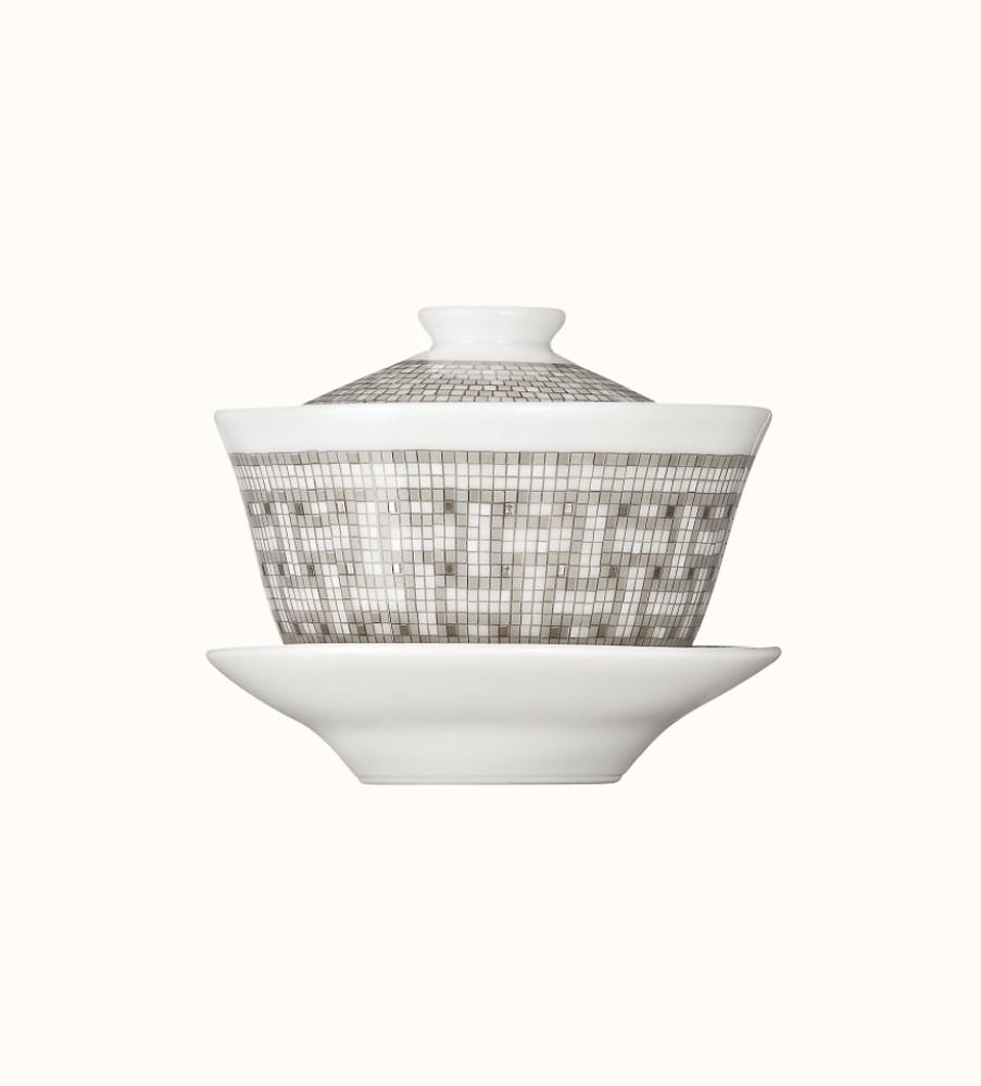 에르메스 모자이크 오24 플래티넘 오리엔탈 티컵,소서,받침 세트 / HERMES HERMES Mosaique au 24 Platine Oriental Tea Cup with Lid
