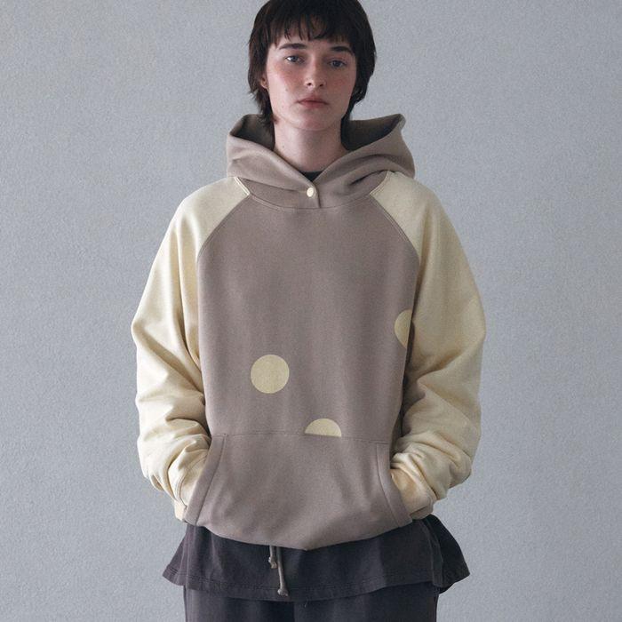 Dot color block hoodie_beige