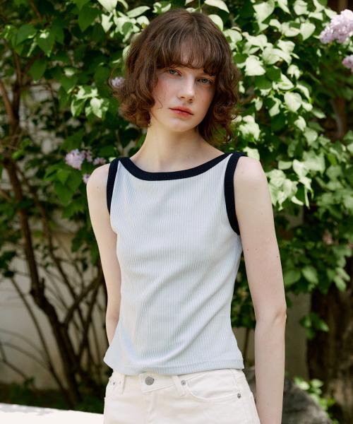 A RIBBED SLEEVELESS TOP_BLUE