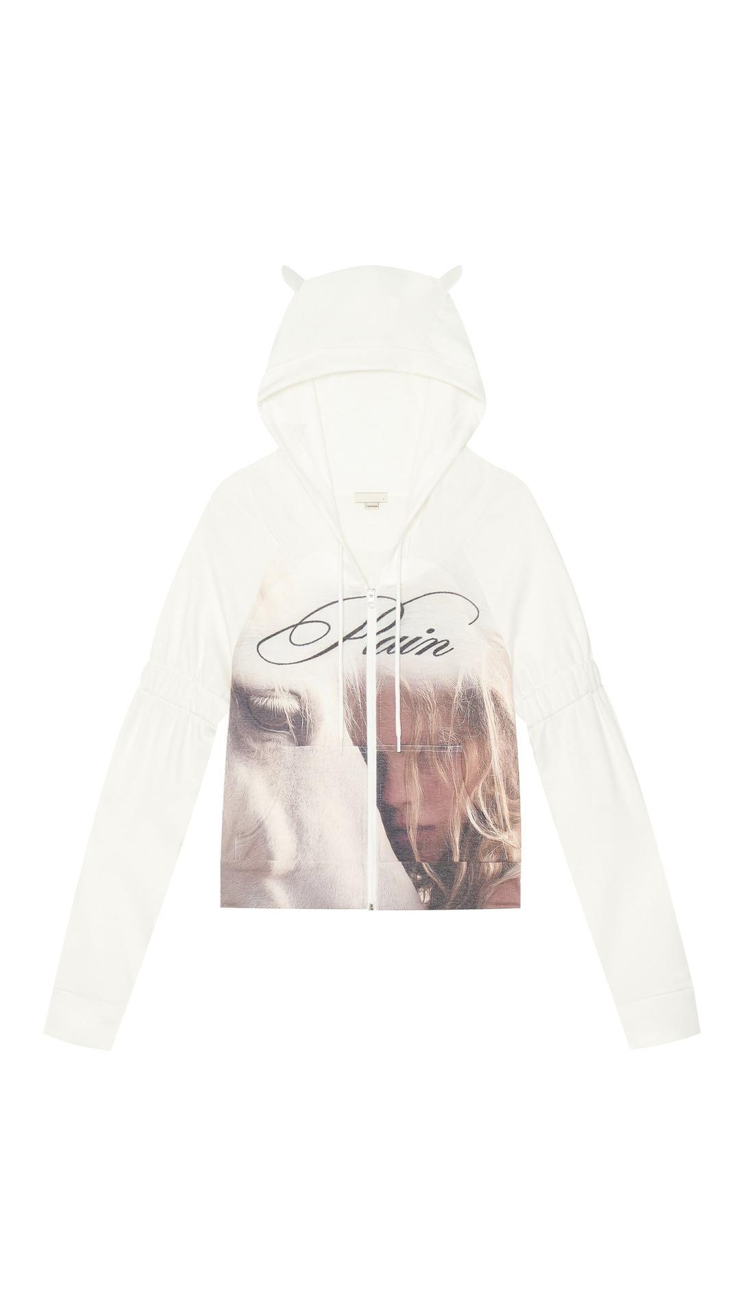 [bonnae] Ear zip hoodie (White)
