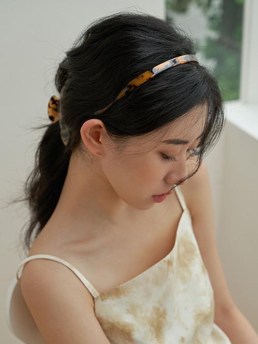 2pcs set 베이직라인 : 레오파드 데일리 셀룰로이드 마블 헤어밴드 (베이지/브라운)