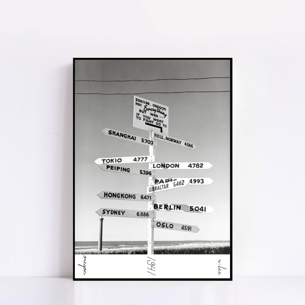 ART POSTER #333 direction board 1941(M) 빈티지 흑백 카페 매장 스튜디오 소품 포스터 액자