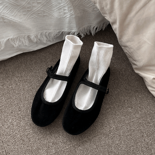 FW[5차재입고/가을신상/당일발송/4col] 말랑 도로시 메리제인 밴딩 라운드 벨벳 플랫 단화 발레리나 슈즈 (1.5cm) / 114 퍼니 제인