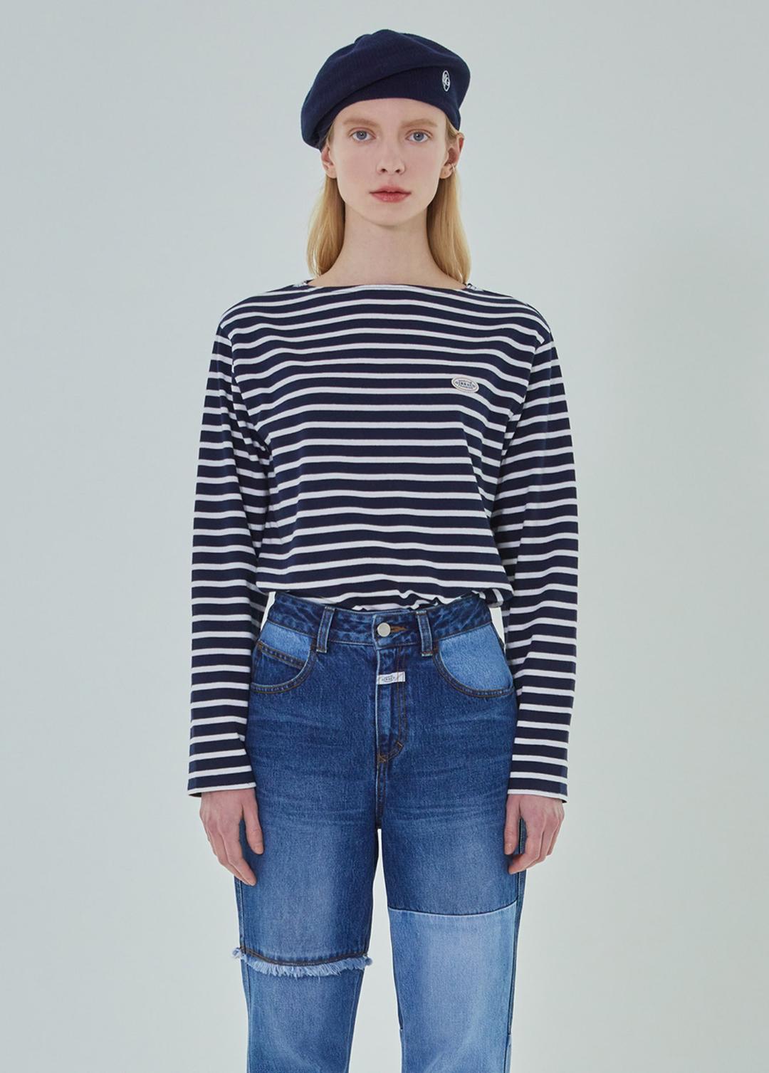 BORDER STRIPE LONG SLEEVE navy