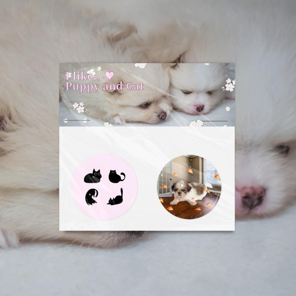 [made] I like Puppy and Cat pin button set