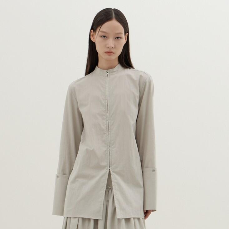 Wide Cuff Zip Blouse (Light Grey)