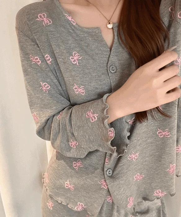 라리리 긴팔 더블리본&스위플로럴 잠옷 상하세트