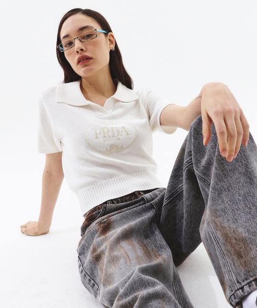 COLLAR SHORT SLEEVE KNIT IVORY