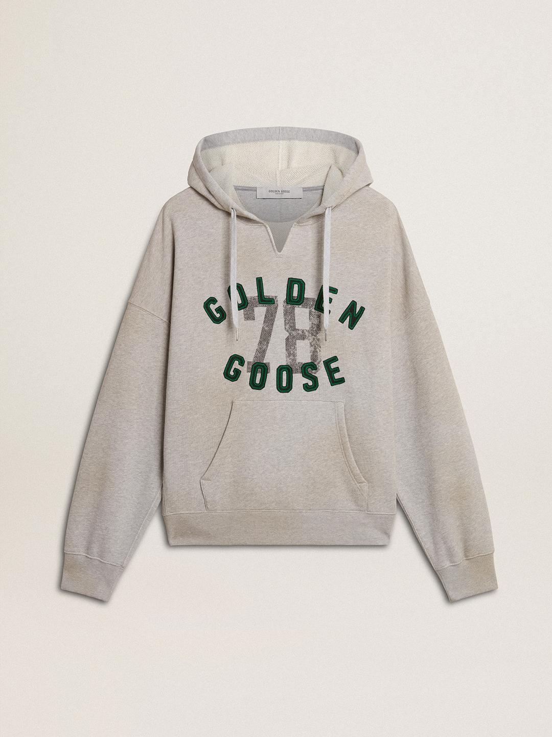 Hooded sweatshirt in worn gray with embroidered vintage logo