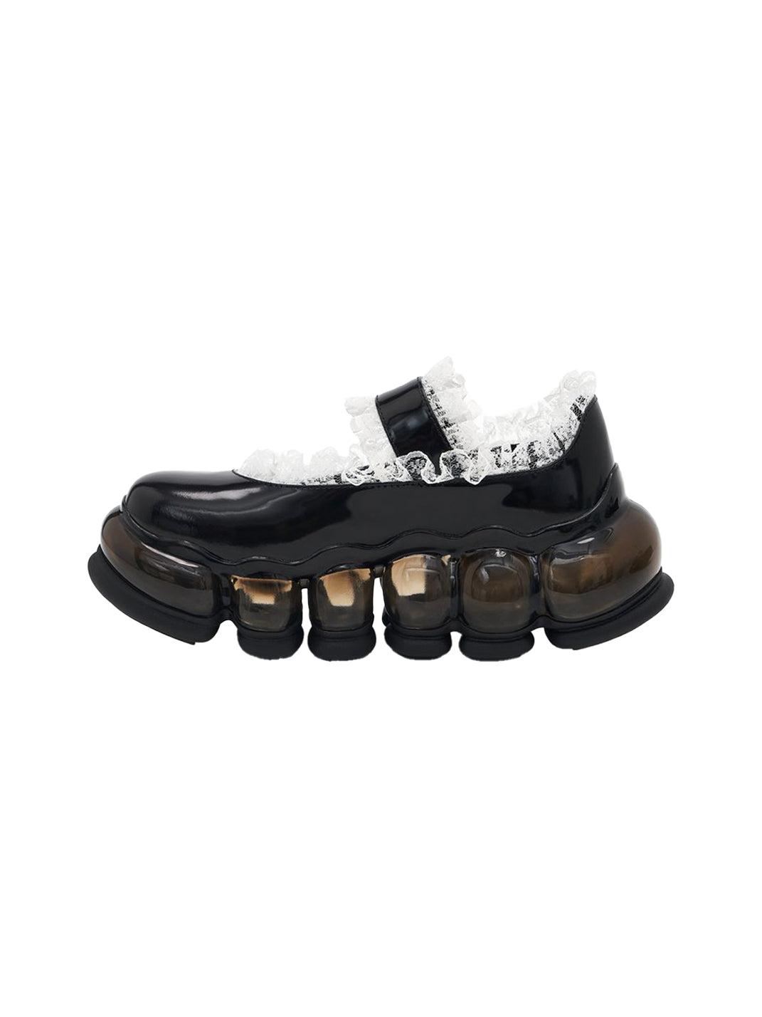 Lace Chunky Mary Jane Color Strap Shoes-Black - Black / US 3.5 MEN / US 5 WOMEN = IT 35