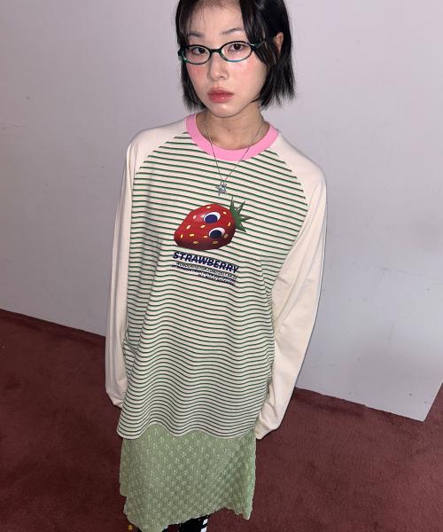 3D Strawberry Stripe Raglan LS-T [Green]