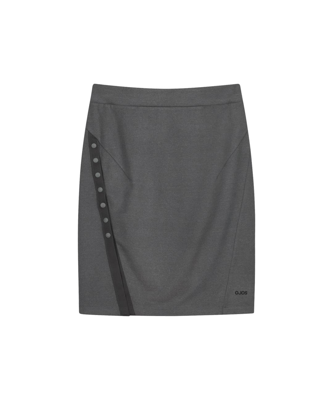 Button Slit Midi Skirt / Charcoal