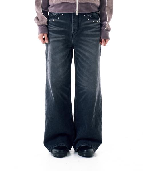 Multi Studded Denim Pants (Black)