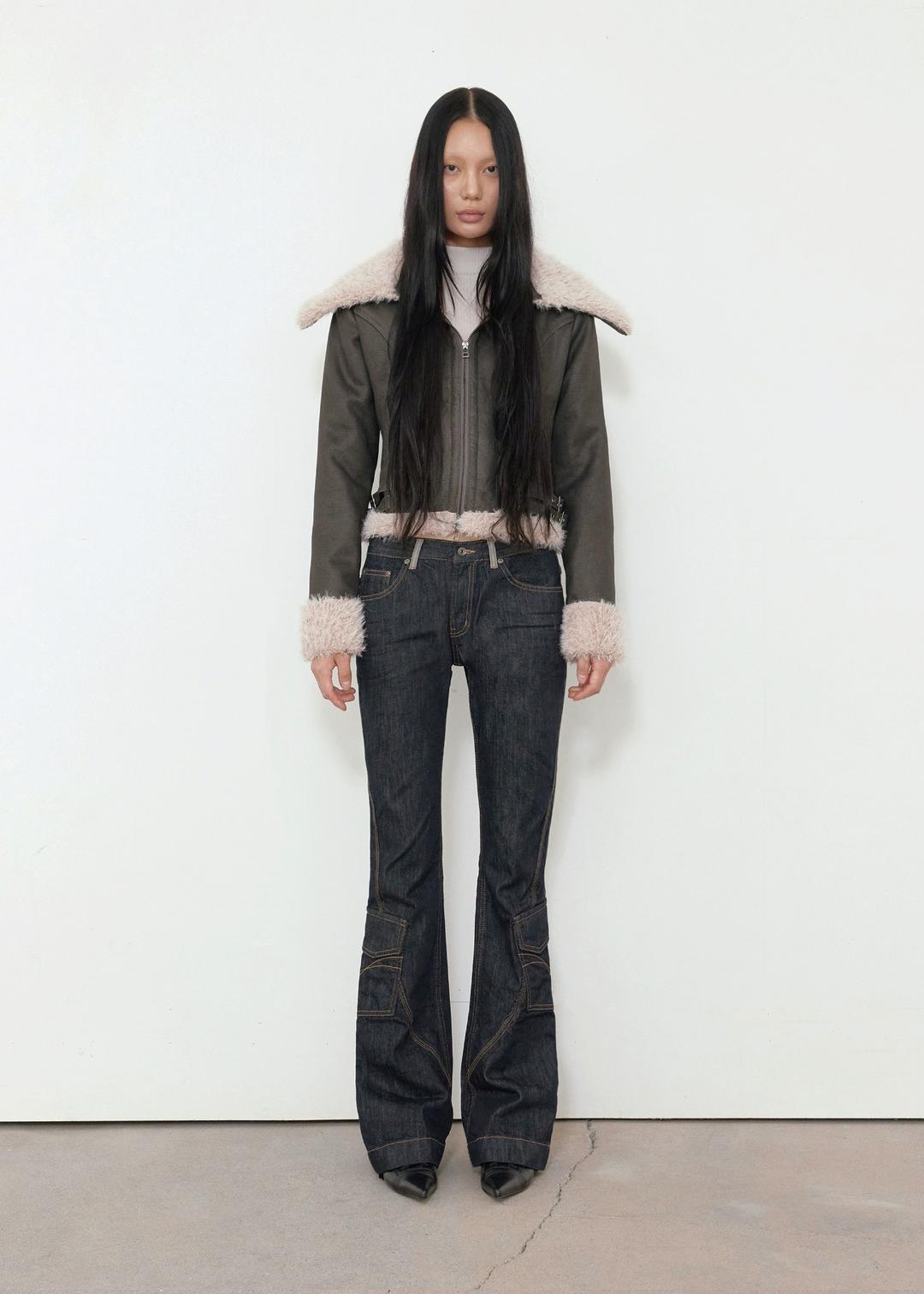 OVER COLLAR SHEARING JACKET, BROWN