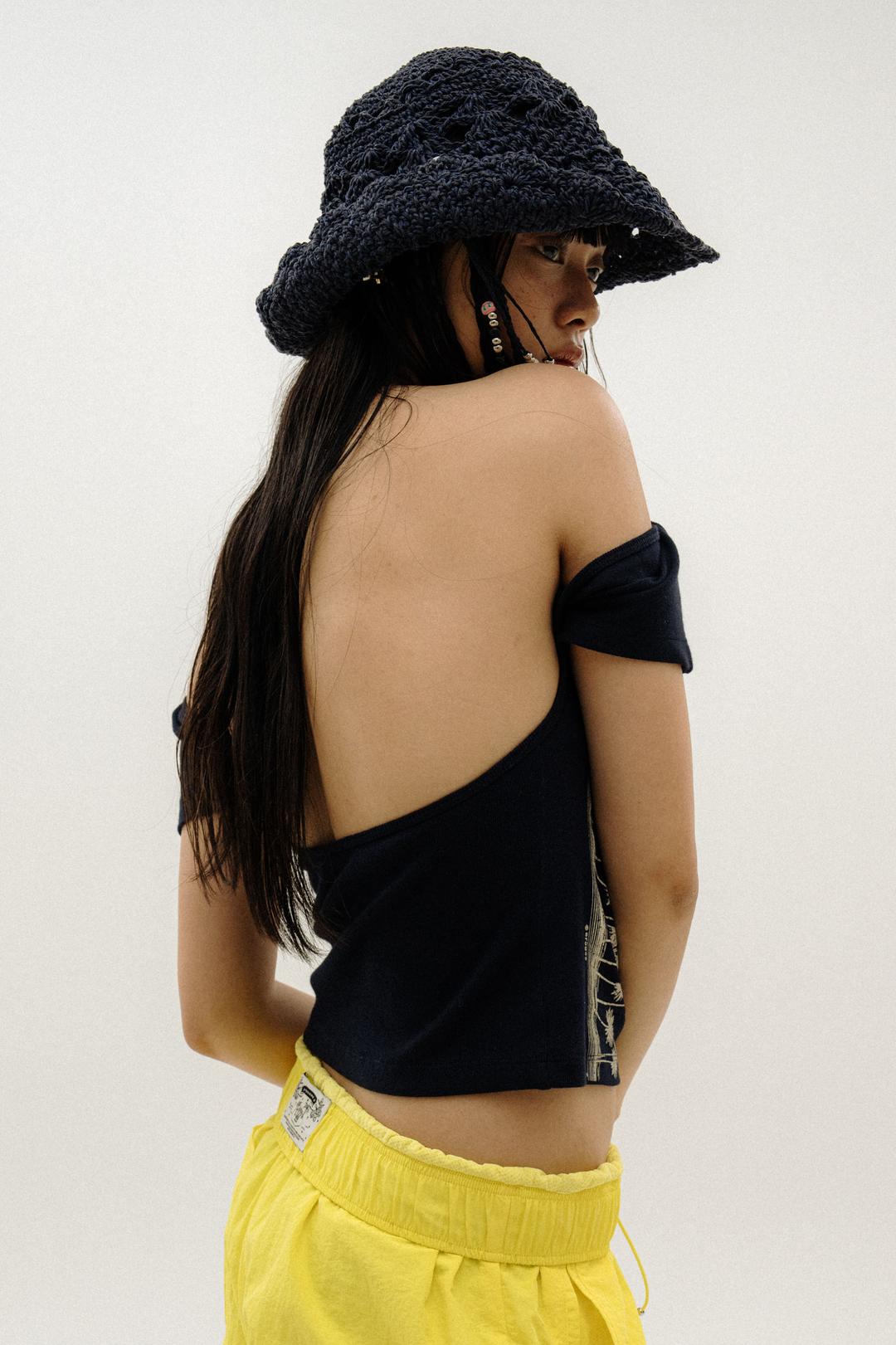 PALM TREE BACKLESS T-SHIRT_NAVY