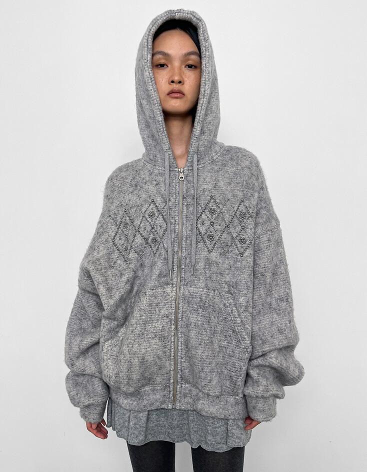 FLUFFY ARGYLE STUDDED HOODIE_ONZI EDITION [GREY]
