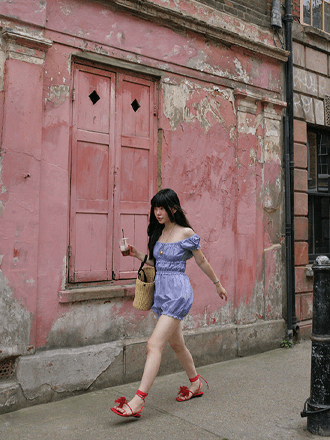 summer play suit in blue check
