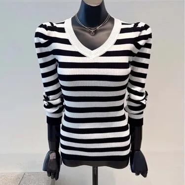 [VIVA] 22F 셔링 단가라 브이 골지니트